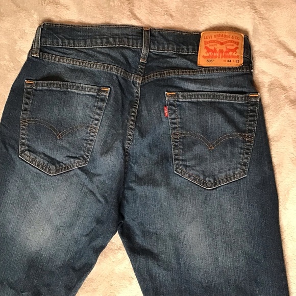 Levi’s 505 Men’s Dark Wash Denim Jeans W34 L32 Straight Leg - Picture 4 of 10